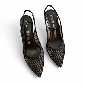 Stuart Weitzman‎ Stuart 75 Black Mesh Slingback Stilettos Sz 7
